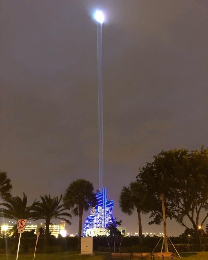 Giant Guitar Shaped Hotel At Seminole Hard Rock Turns On Light Beams That Can Be Seen For Miles Around The Next Miami